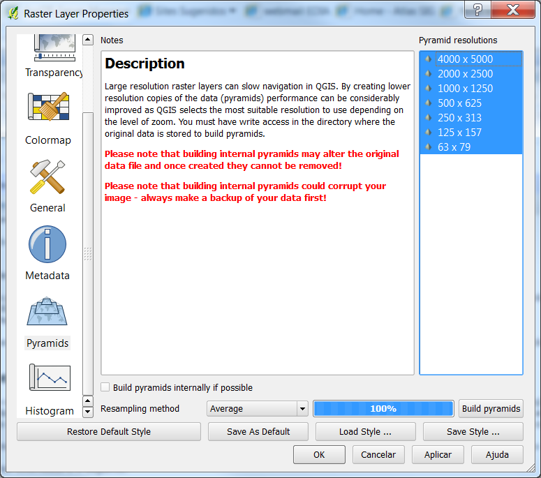 Construir pirâmides/overheads no Quantum GIS 1.4.0.